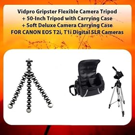 DIGITAL SLR STARTER KIT INCLUDING Flexible Gripster (BENDS TO ANY POSITION!) + DELUXE SOFT CARRYING CASE + FULL SIZE TRIPOD FOR CANON EOS T4i 650D T3i T2i 550D EOS T1i 500D Digital SLR Cameras