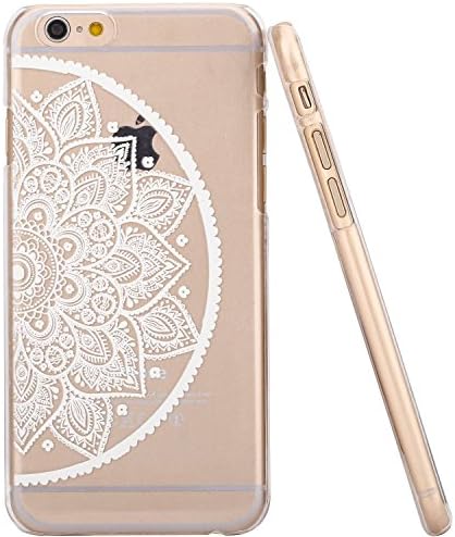 iPhone 6 Plus Case, iPhone 6 (5.5 Inch) Case - FULAND Henna White Floral Paisley Flower Mandala Hard Plastic Clear Case Silicone Skin Cover for Apple Iphone 6