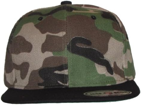 New Plain Snapback Baseball Caps Flat bill Two Tone Camouflage/Black Bill