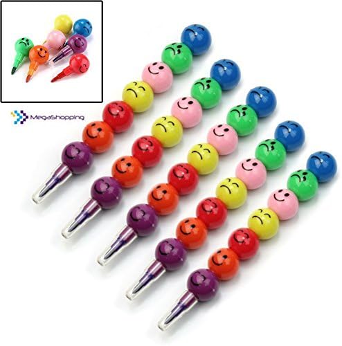 MegaShopping(TM) 5pcs Stacker Swap Tip Wax Crayon Color Pencil 7 Color Stationary Filler Cute Face Toy