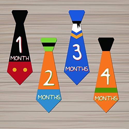 MyLilSprouts Monthly Baby Boy Newborn MileStone Neck Tie Stickers 1 - 12 Months Set - Baby Shower Gift (Duck Character Style 17)