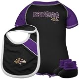 Reebok Baltimore Ravens Infant Black-Purple Creeper, Bib & Bootie Set (24 Months)
