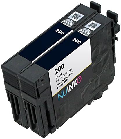 NUINKO 2 Pack Remanufactured Epson 200 Black Ink Cartridge T200120 for Epson XP-410 WF-2540 XP-310 WF-2530 XP-400 XP-200 WF-2520 XP-300 Printers