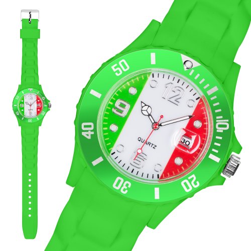 Taffstyle® Fanartikel Silikon Armbanduhr Gummi Trend Watch Quarz Fan Uhr mit Fussball Weltmeisterschaft 2014 WM & EM Länder Flaggen Style – Italien