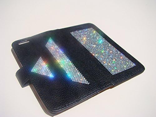 iPhone 6 / 6s 4.7" Clear Diamond Crystals on Black Wallet Case Art Pyramide. Velvet/Silk Pouch bag Included, Genuine Rangsee Crystal Cases.