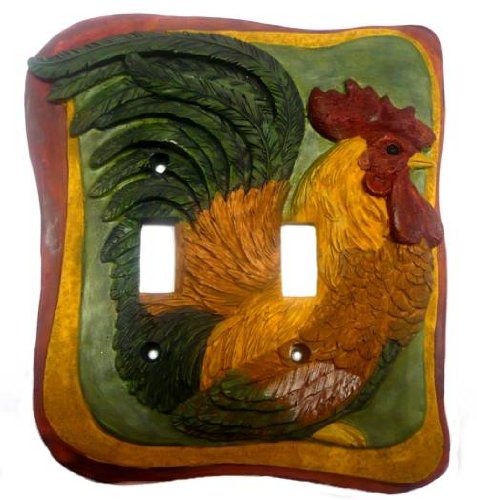 French Rooster Double Lightswitch Plate Cover