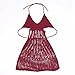 Asoidchi Women Sexy Knit Hollow Out Halter Bikini Dress Cover Up (Red Wine)