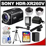 Sony Handycam HDR-XR260V 160GB HDD 1080p HD Video Camera Camcorder (Black) with Sony Case + 32GB Card + Battery + LED Light + Tripod + Microphone + Tele/Wide Lens + Accessory Kit
