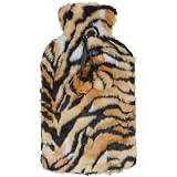 Hot Water Bottle With Faux Fur Tiger Animal Print Cover