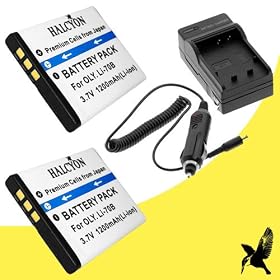 Two Halcyon 1200 mAH Lithium Ion Replacement Battery and Charger Kit for Olympus LI-70B and Olympus VG-110, VG-120, VG-130, VG-140, FE4020