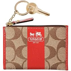 Coach Heritage Stripe Zip Coin Wallet Case Skinny w Key Chain Red 41157