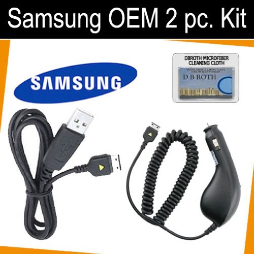Original 2 Pc. Set OEM Data Cable + OEM Car Charger for your Samsung Rugby A837 + DBROTH Cloth
