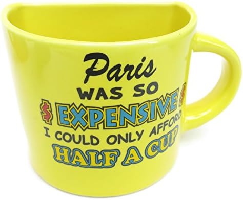 Paris, $ Expensive $, I Could Only Afford Half a Cup, Unique Yellow Paris Ceramic Half Mug, Yellow