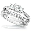5/8ctw Three Stone Princess Diamond Wedding Ring Set in 14kt White Gold (HI/I1-I2)