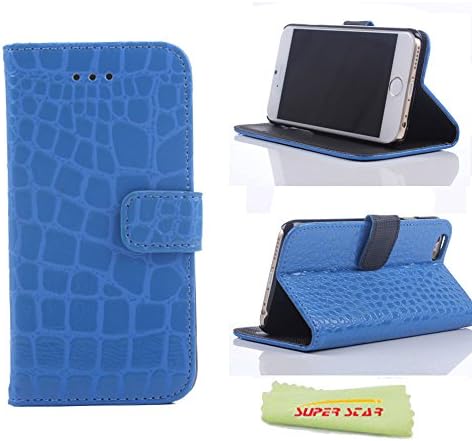 Superstar™ Crocodile Skin Design PU Leather Luxury Wallet Credit Card Case Cover With Stand and With Magnetic flap closure Cover for iPhone 6 with 4.7 inch Screen,with Card Slots + Cloth (Blue)