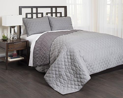stylehouse Banded Diamonds Reversible Quilt Set, King, Grey