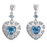 EXP Sterling Silver Twelve Heart Swiss Blue Topaz Dangle Earrings