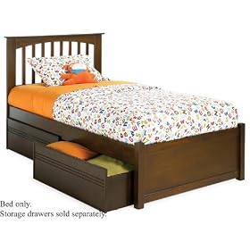 Twin Size Platform Bed with Flat Panel Footboard Antique Walnut Finish