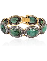 18kt Yellow Gold Diamond Pave Emerald Link Bracelet Silver Gemstone Jewelry