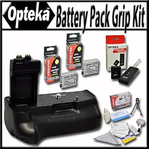 Opteka Battery Pack Grip / Vertical Shutter Release for Canon EOS Digital Rebel T2i (550D) and T3i (600D) Digital SLR Cameras with 2 Extra LP-E8 Extended Life High Capacity Batteries, Wireless Radio Remote and Lens Cleaning Kit