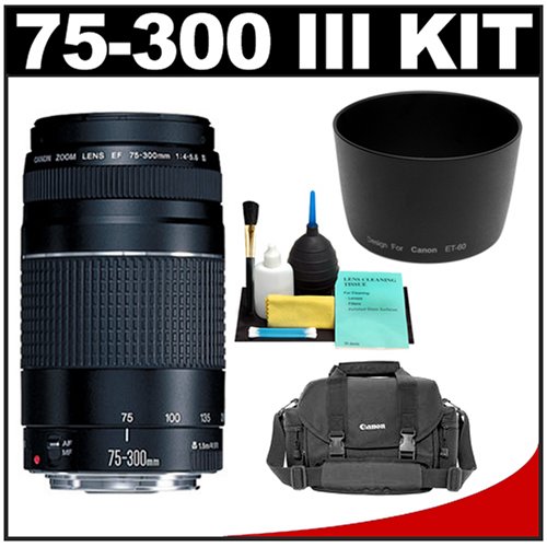 Canon EF 75-300mm f/4-5.6 III Zoom Lens + Canon 2400 DSLR Gadget Bag Case + Accessory Kit for Rebel XS, XSi, T1i, T2i, T3, T3i EOS 40D, 50D, 60D, 7D Digital SLR Cameras