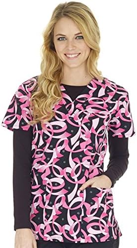 Ladies 3 Pocket V-Neck Top, Ribbon Twirl, 9904-1209C RIBBON TWIRL S