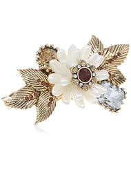 Betsey Johnson "Iconic Summer Metallics" Pearl Flower Two-Finger Stretch Ring, Size 7.5