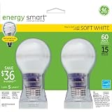 GE Lighting 74725 15-Watt Energy Smart CFL All Glass Light Bulb, 60-Watt Output, 2 Pack