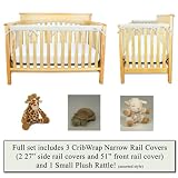 Narrow CribWrap Crib Wrap 3PC Rail Cover Set By Trend Lab - 1- 51" Front Rail Cover & 2- 27" Side Rail Covers & BONUS Cloud B Plush Rattle - Natural Fleece