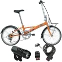 DAHONライセンス yeah(ヤー) 20インチ6段折畳自転車 YR-206 オレンジ / LED5連ライト / コイルタイプワイヤー錠 ブラック 3点セット