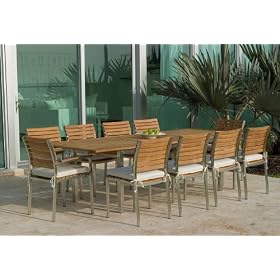 70176 Premium 11pc Vogue Extendable Rectangular Teak & Stainless Steel Dining Set
