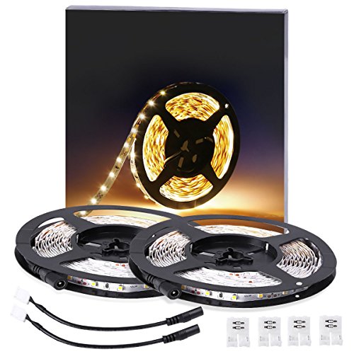 LE 2 Pack * 16.4ft LED Strip Lights, 300 Units SMD 3528 LEDs,12V DC Flexible LED Light Strips, 91 Lumens/ft, 1.5 watts/ft, 3000k Warm White, Non-waterproof, LED Tape, LED ribbon