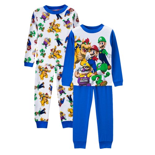 Boys' Mario 4pc PJ Set White/Blue