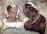 Princess and Her Attendant by Ajanta Inde. CANVAS with 3/4 inch bars. 10.50 inches width by 8.50 inches height. Highest Quality Art Poster Print