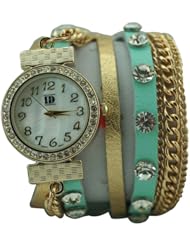 DESIGNER INSPIRED WRAP AROUND BRACELET WATCH-GREEN/GOLD