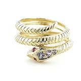 Fabulous Solid Yellow Gold Natural Ruby & Tanzanite Detailed Snake Ring - Finger Sizes 5 to 12 Available