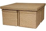 Interesting Unusual Unique Tropical Beach - 31 Square Rush Grass Coffee Table Set with 4 Stools - Natural