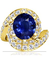 18K Yellow Gold Oval Cut Blue Sapphire Ring With Sidestones