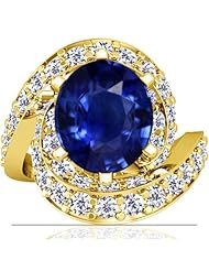 14K Yellow Gold Oval Cut Blue Sapphire Ring With Sidestones