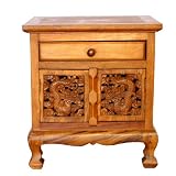 EXP Handmade Furniture - 22" Chinese Dragon Storage Cabinet / Nightstand - Natural Finish & Drawer