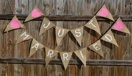 Just Married Burlap Banner Bunting Wedding Decoration