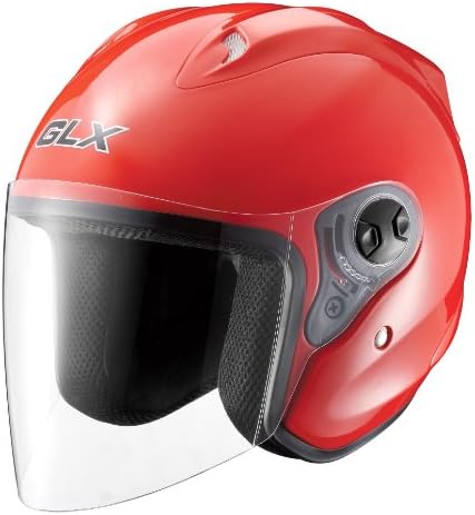 GLX Open Face Motorcycle Helmet (Red, XX-Large)