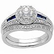 14Kt White Gold Princess Blue Sapphire Diamond Wedding Ring Set, Semi-Mount (Center stone is not included)