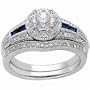 14Kt White Gold Princess Blue Sapphire Diamond Wedding Ring Set, Semi-Mount (Center stone is not included)