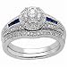 14Kt White Gold Princess Blue Sapphire Diamond Wedding Ring Set, Semi-Mount (Center stone is not included)
