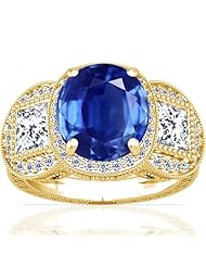 18K Yellow Gold Oval Cut Blue Sapphire Fana Designer Ring (GIA Certificate)