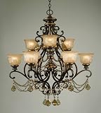 Crystorama Golden Teak Strass Crystal Draped on a Wrought Iron Chandelier Handpainted with a Amber G