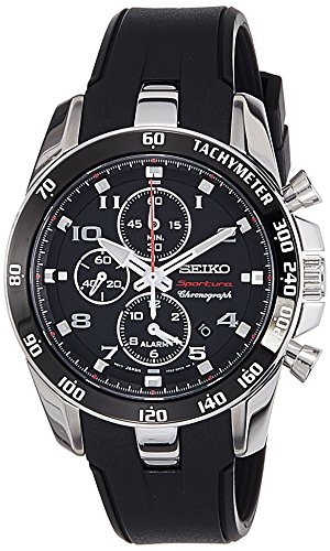 Seiko Men's SNAE87 Black Polyurethane Quartz Watch with Black Dial