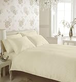 King Satin Stripe Plain Dyed Duvet Quilt Cover Bedding Set, CREAM