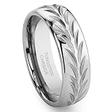 Tungsten Carbide Diamond Cut Chevron Dome Wedding Band Ring